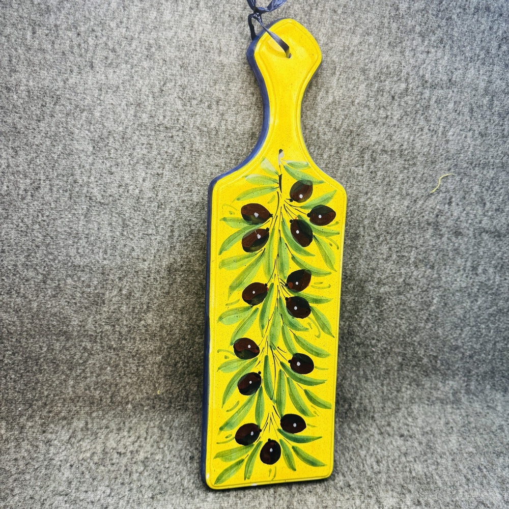 Chianti Italian Olive Serving Cutting Board Hand Painted Yellow Ceramic‎ Italy